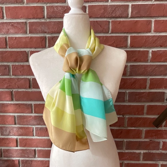 •Echo Vintage Striped 100%Silk Signed Logo Scarf 54”x11” - Picture 2 of 10